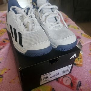 Adidas White and Blue Sneakers with Mesh Upper